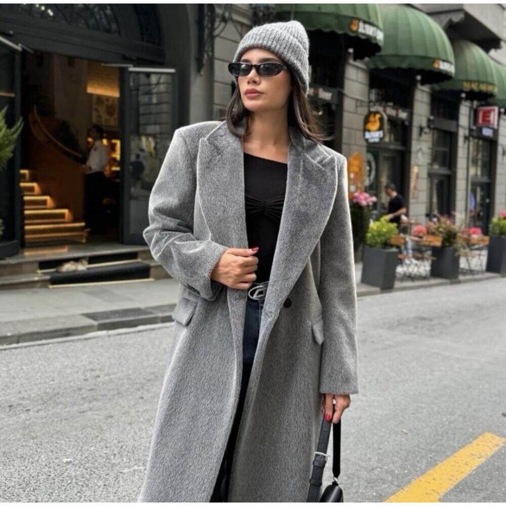 Gray Faux Fur Coat Women Luxury Soft Plush Jacket Elegant Outerwear